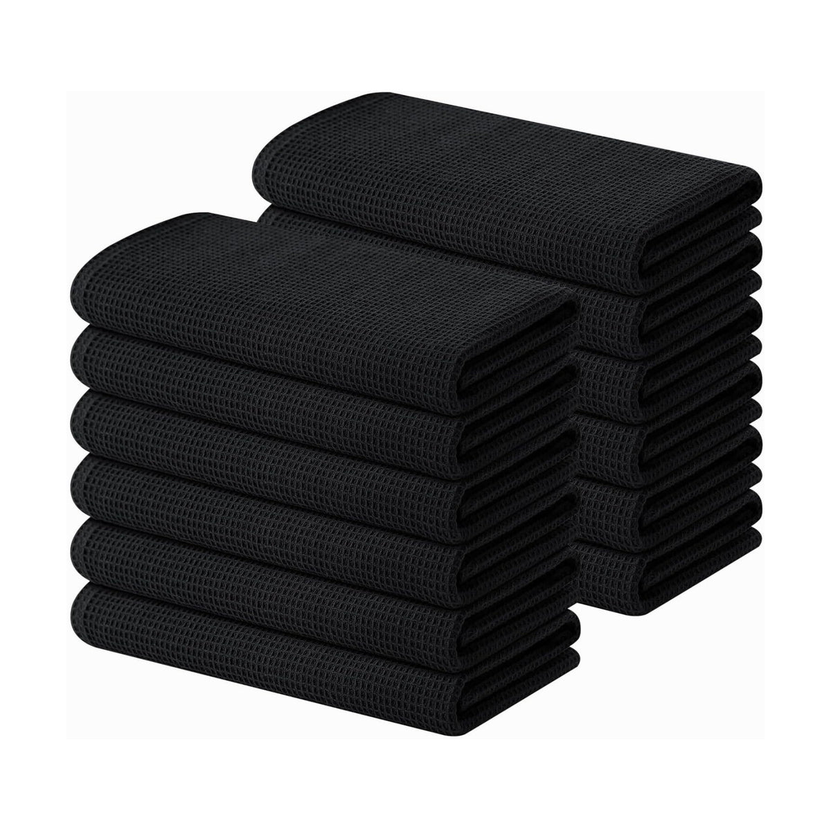 Homaxy 100% Cotton Waffle Weave Kitchen Towels, 12 Pack, Black | Soft and Absorbent Dish Towels, 16 x 26 Inches Quick