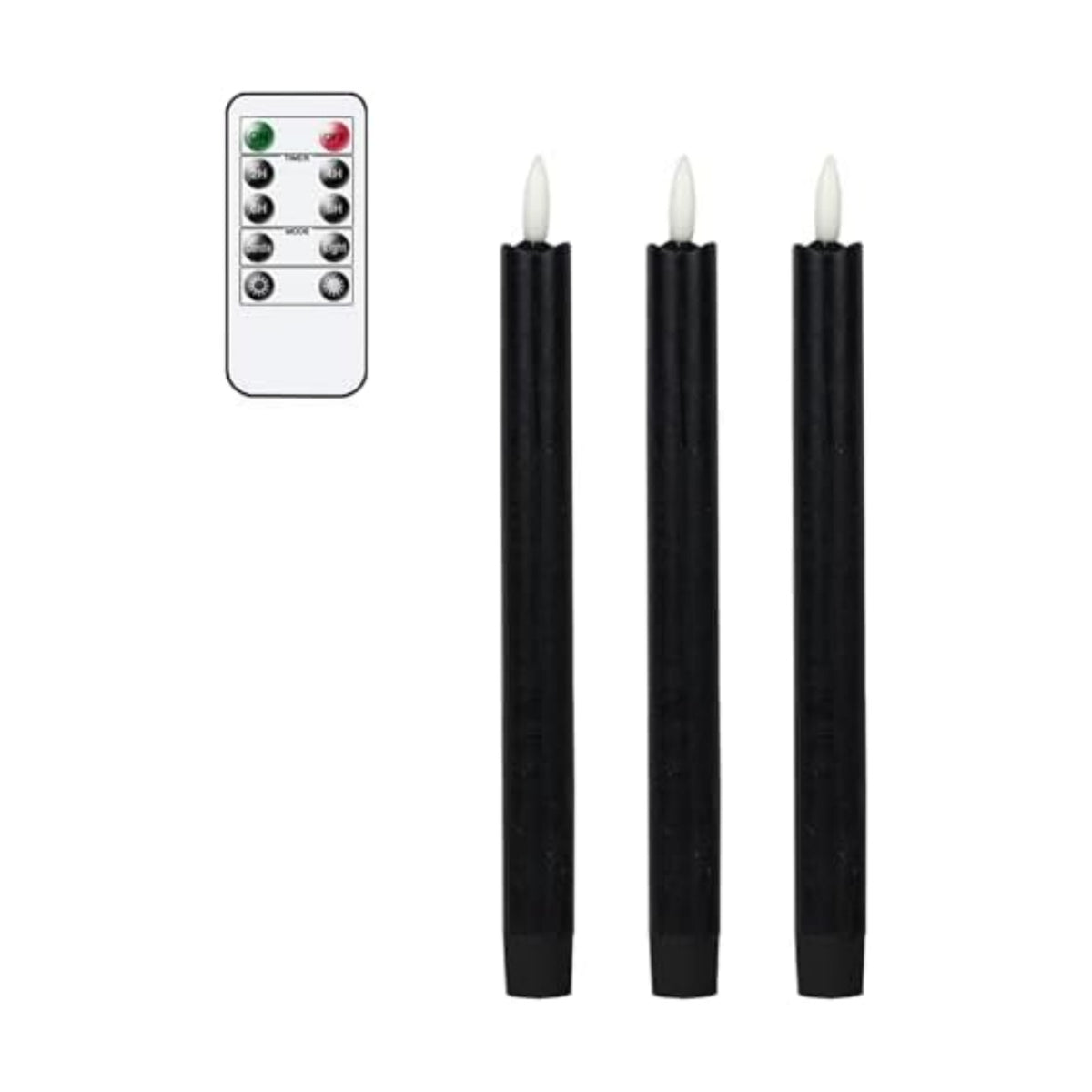 GenSwin Black Flameless Taper Candles with Remote, Halloween Flameless Candles Battery Operated, LED Halloween Candlesticks with 3D Wick for Home Decor(Set of 3, 0.78” x 9.6”)