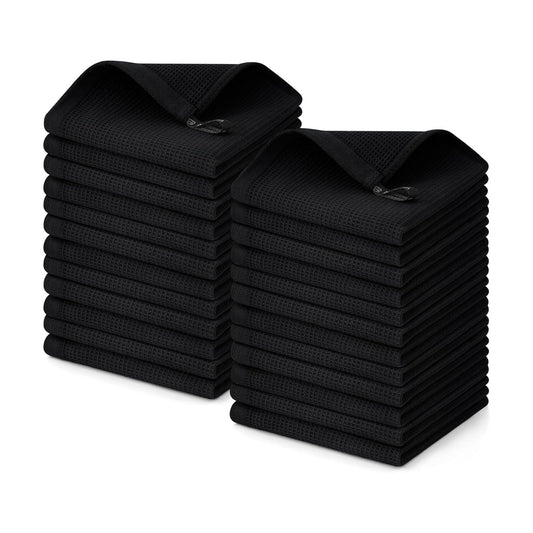 Homaxy 100% Cotton Waffle Weave Dish Cloths, 24 Pack, Black | Soft and Absorbent Dish Towels, 12 x 12 Inches Quick Dry