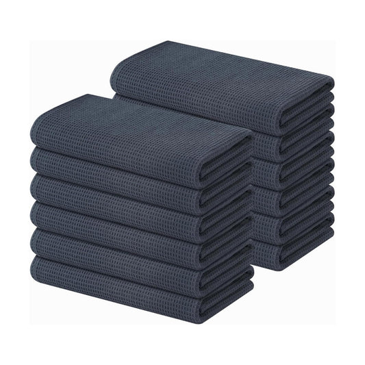 Homaxy 100% Cotton Waffle Weave Kitchen Towels, 12 Pack, Dark Grey | Soft and Absorbent Dish Towels, 16 x 26 Inches