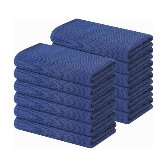 Homaxy 100% Cotton Waffle Weave Kitchen Towels, 12 Pack, Navy Blue | Soft and Absorbent Dish Towels, 16 x 26 Inches