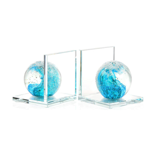 Glass Bookends / Book Ends / Light Blue+green
