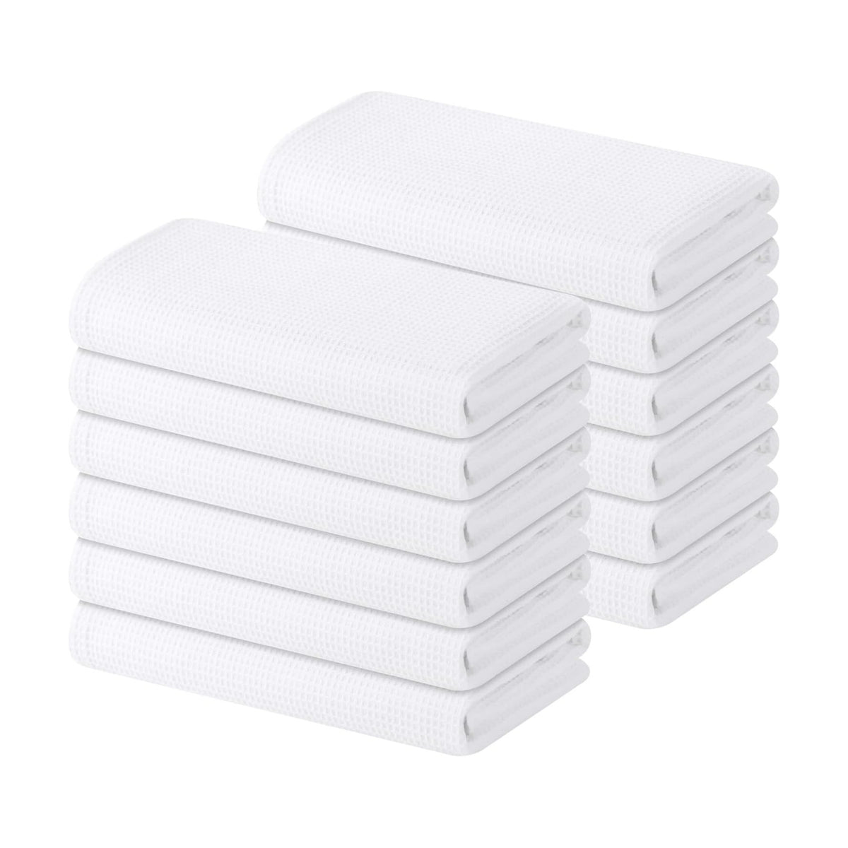 Homaxy 100% Cotton Waffle Weave Kitchen Towels, 12 Pack, White | Soft and Absorbent Dish Towels, 16 x 26 Inches Quick
