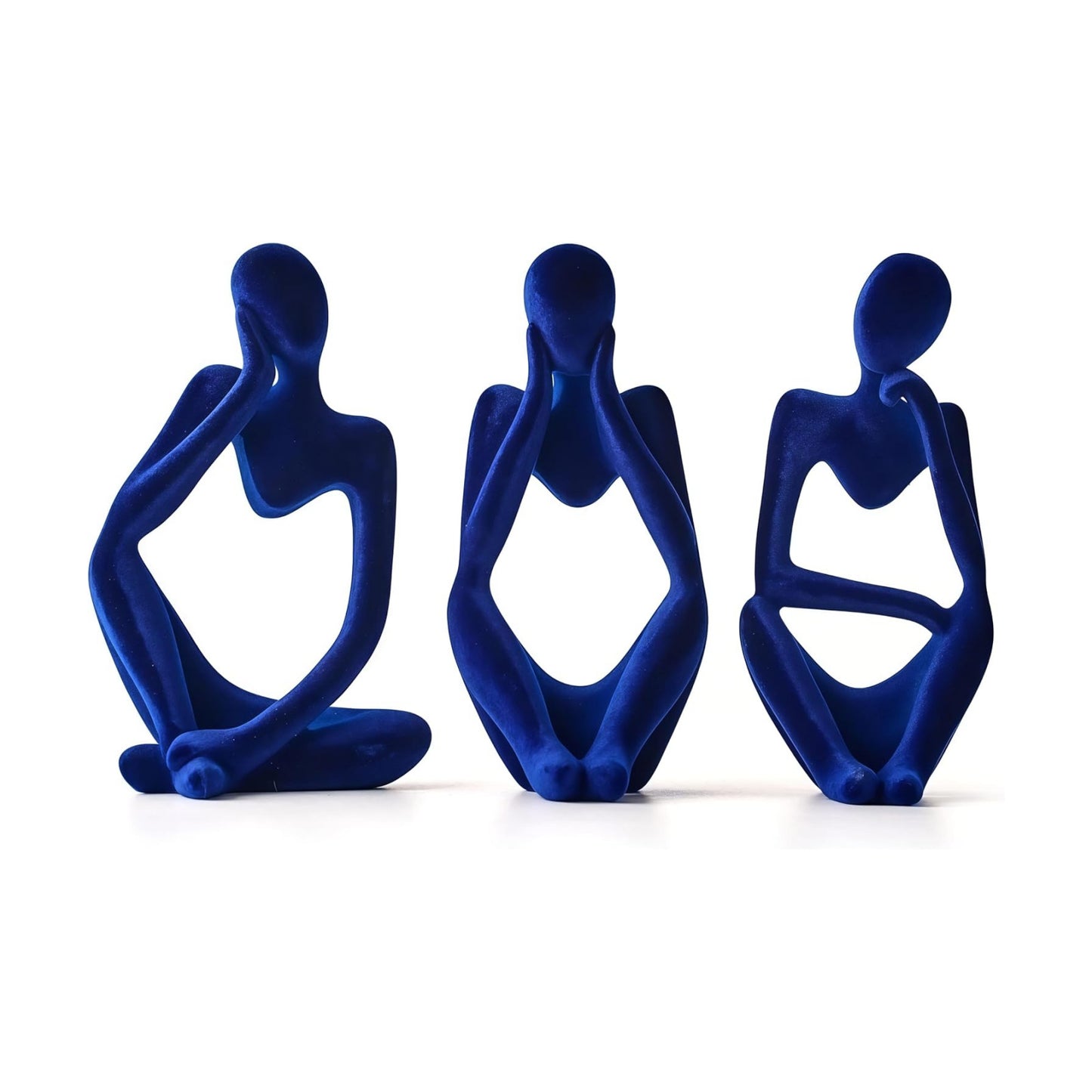 Thinker Statue Home Decor-Bookshelf & Living Room&Mantel-Collectible / Flocking Blue / Set of 3
