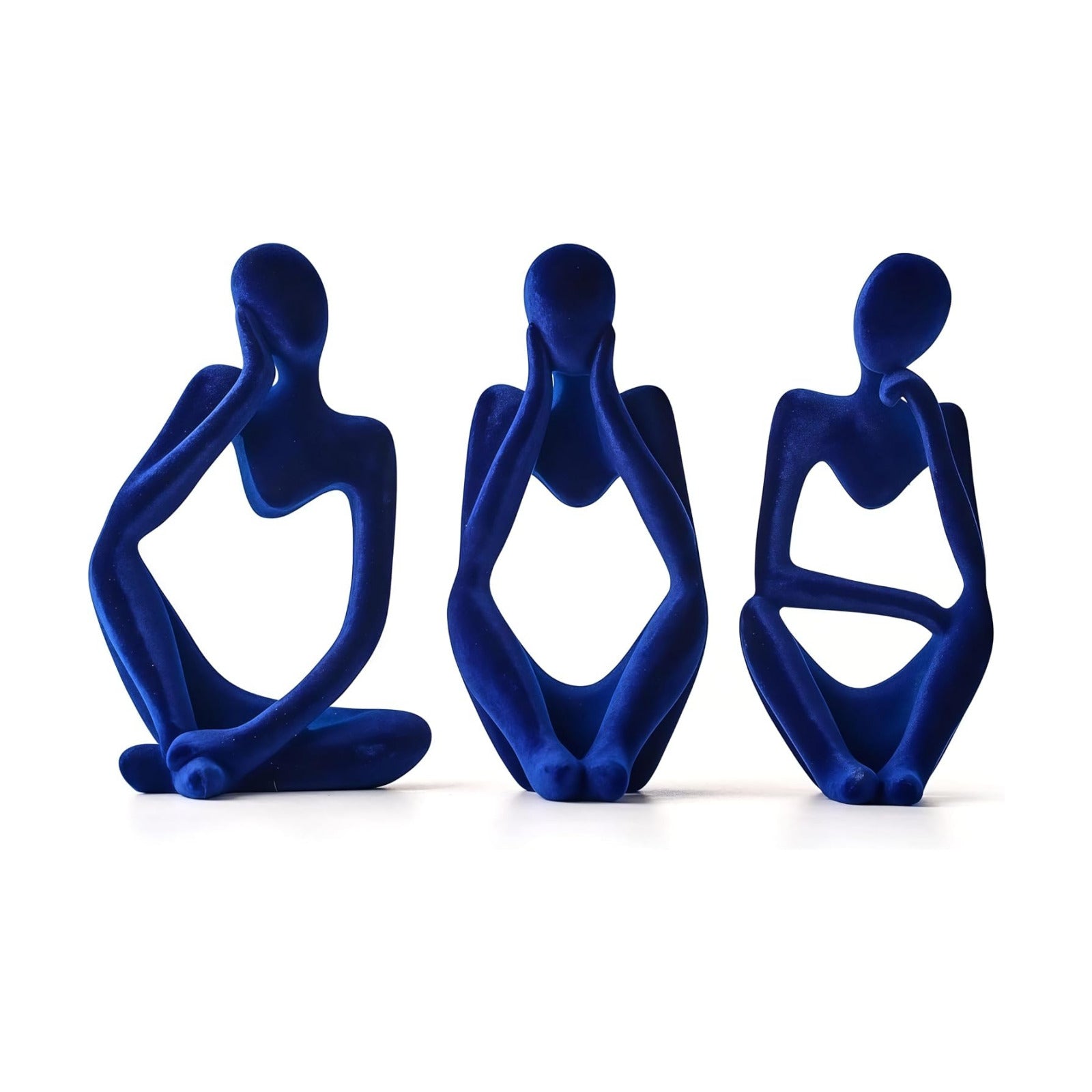 Thinker Statue Home Decor-Bookshelf & Living Room&Mantel-Collectible / Flocking Blue / Set of 3