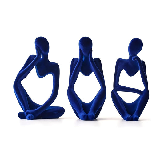 Thinker Statue Home Decor-Bookshelf & Living Room&Mantel-Collectible / Flocking Blue / Set of 3