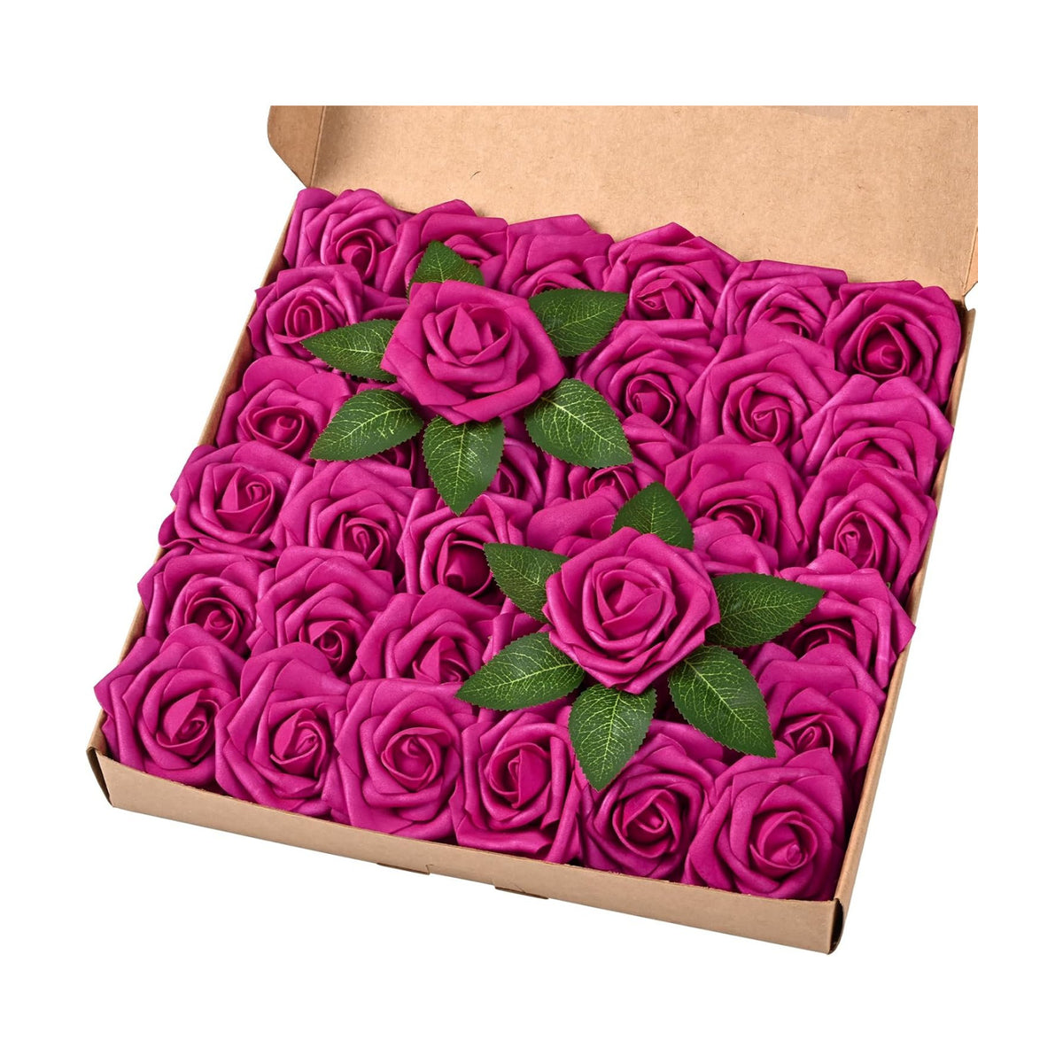 BLEUM CADE 36Pcs Artificial Flowers Fake Foam Roses with Stems for Wedding