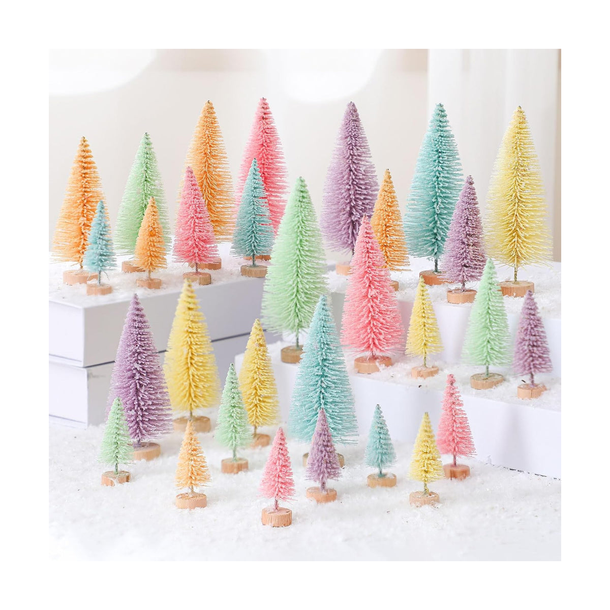 Soulchen 30 Pcs Pastel Mini Christmas Trees, Bottle Brush Village Decor