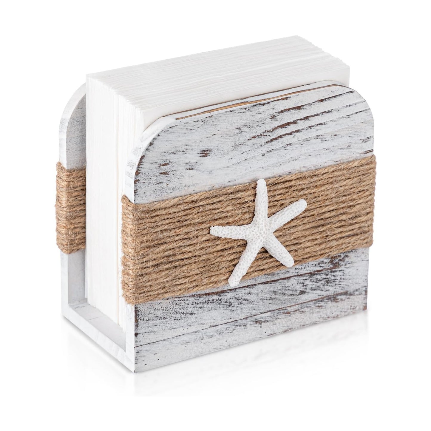 Natural Wooden Napkin Holder / Beach Style / White