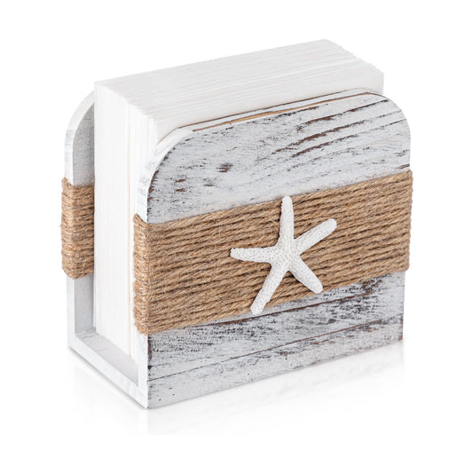 Natural Wooden Napkin Holder / Beach Style / White