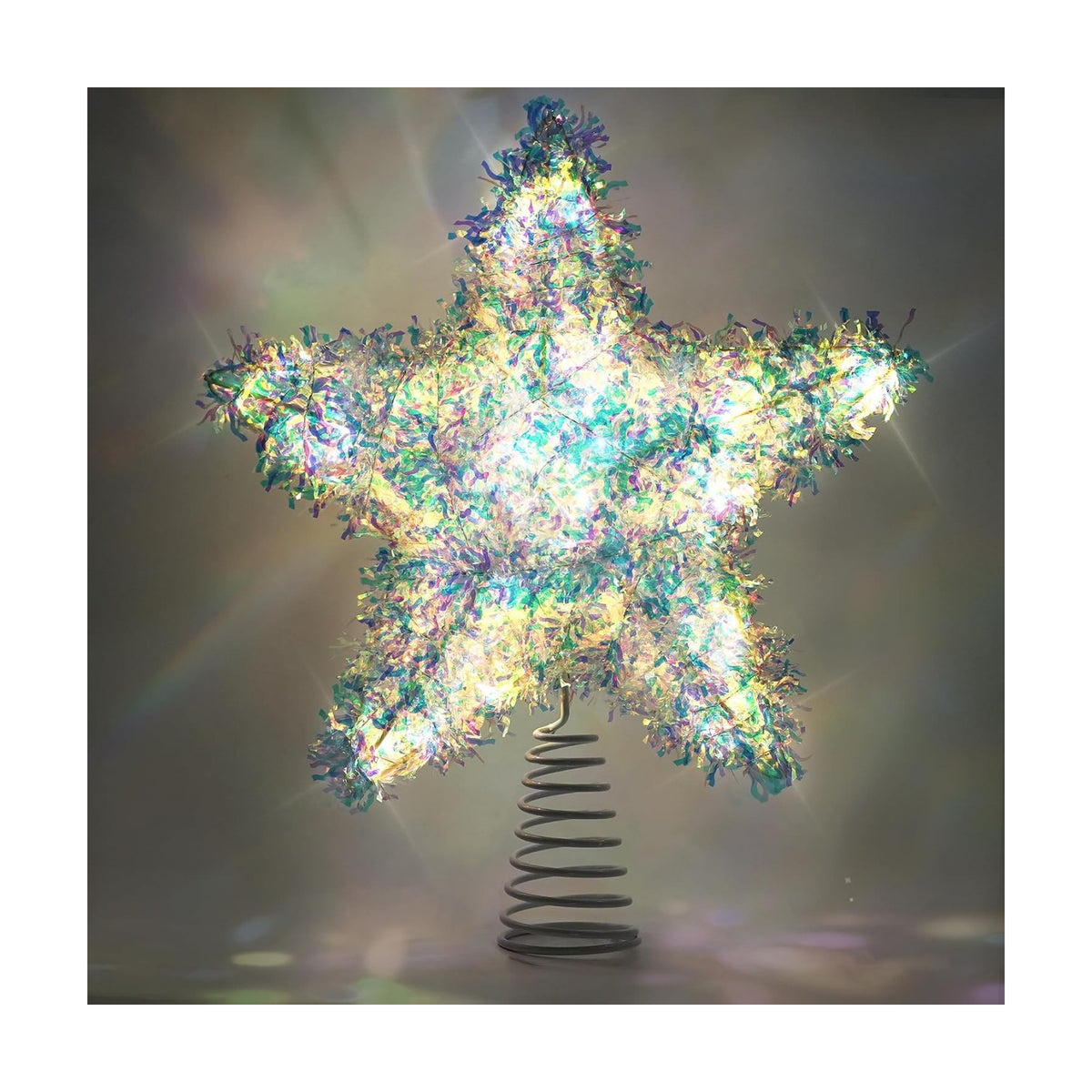 LAWOHO Christmas Tree Topper Star, Exquisite Christmas Decor, 10 Inch Shiny Iridescent Christmas Tree Decoration with 6H Timer, 20 Warm LED Lights for Xmas Tree, Holiday & Party, Indoor Decor