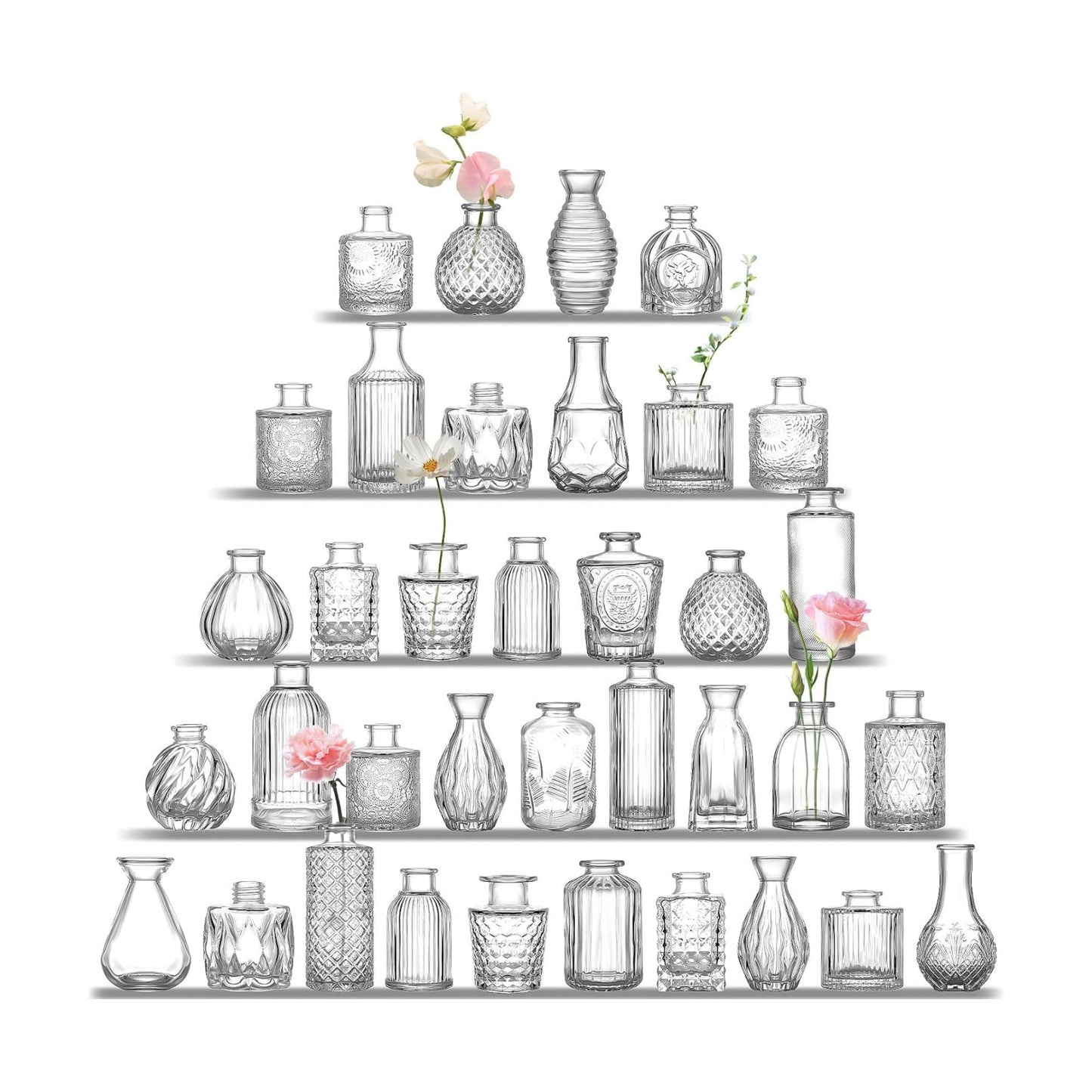 Clear Glass Bud Vases / Standard-clear / Set of 36