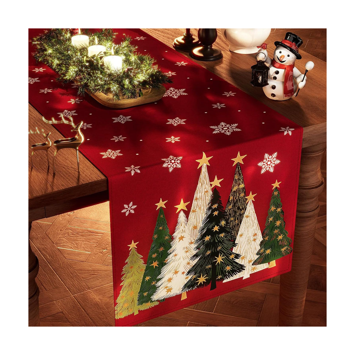 Christmas Table Runner Snowflakes Christmas Tree Home Decorations Red