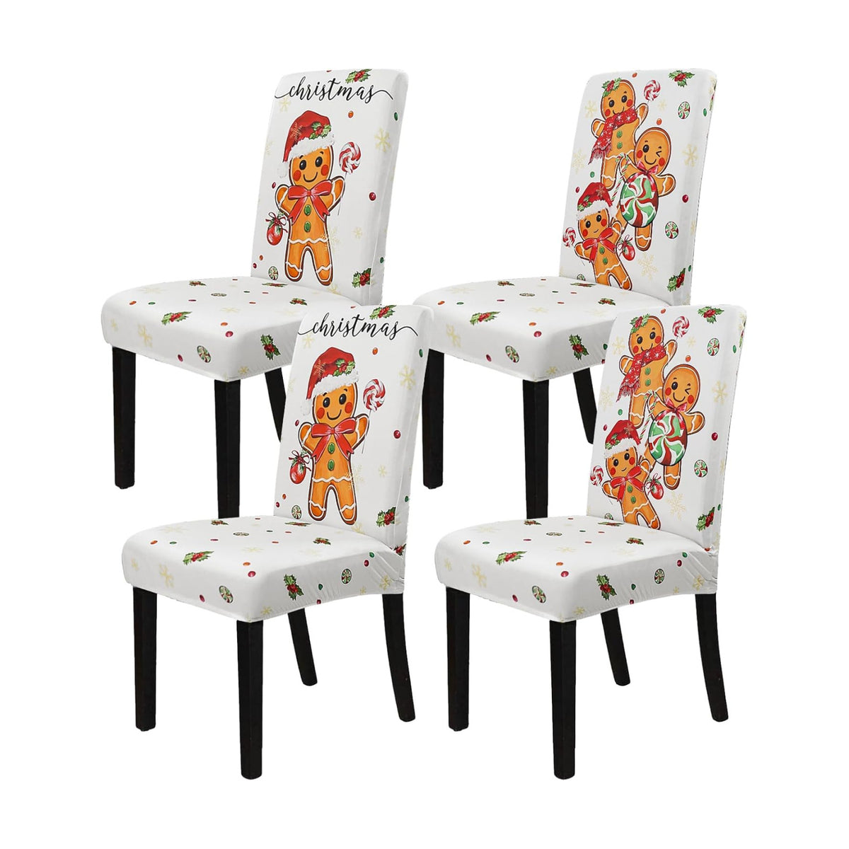 Christmas Chair Covers Set of 4 Gingerbread Winter Parsons Chair Slipcovers