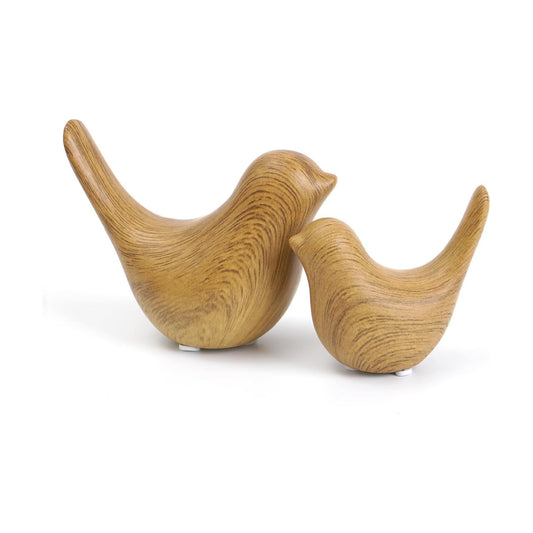 Wood Look Ceramic Birds Statues Home Decor Modern Style Decorative Ornaments / Wood-look / Set of 2