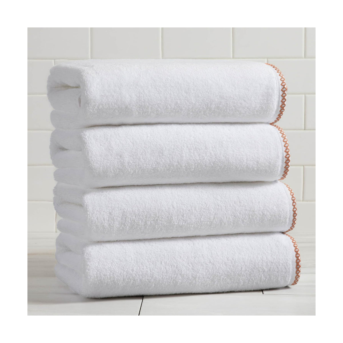 Great Bay Home Clay/White Bath Towel Set - Ultra-Soft Cotton, Boho-Chic Border Design - 4 Bath Towels (54" x 30")