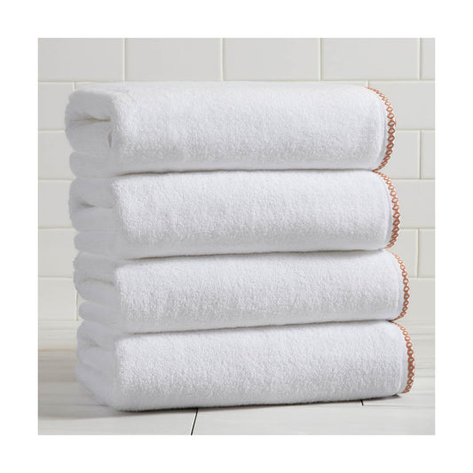 Great Bay Home Clay/White Bath Towel Set - Ultra-Soft Cotton, Boho-Chic Border Design - 4 Bath Towels (54" x 30")