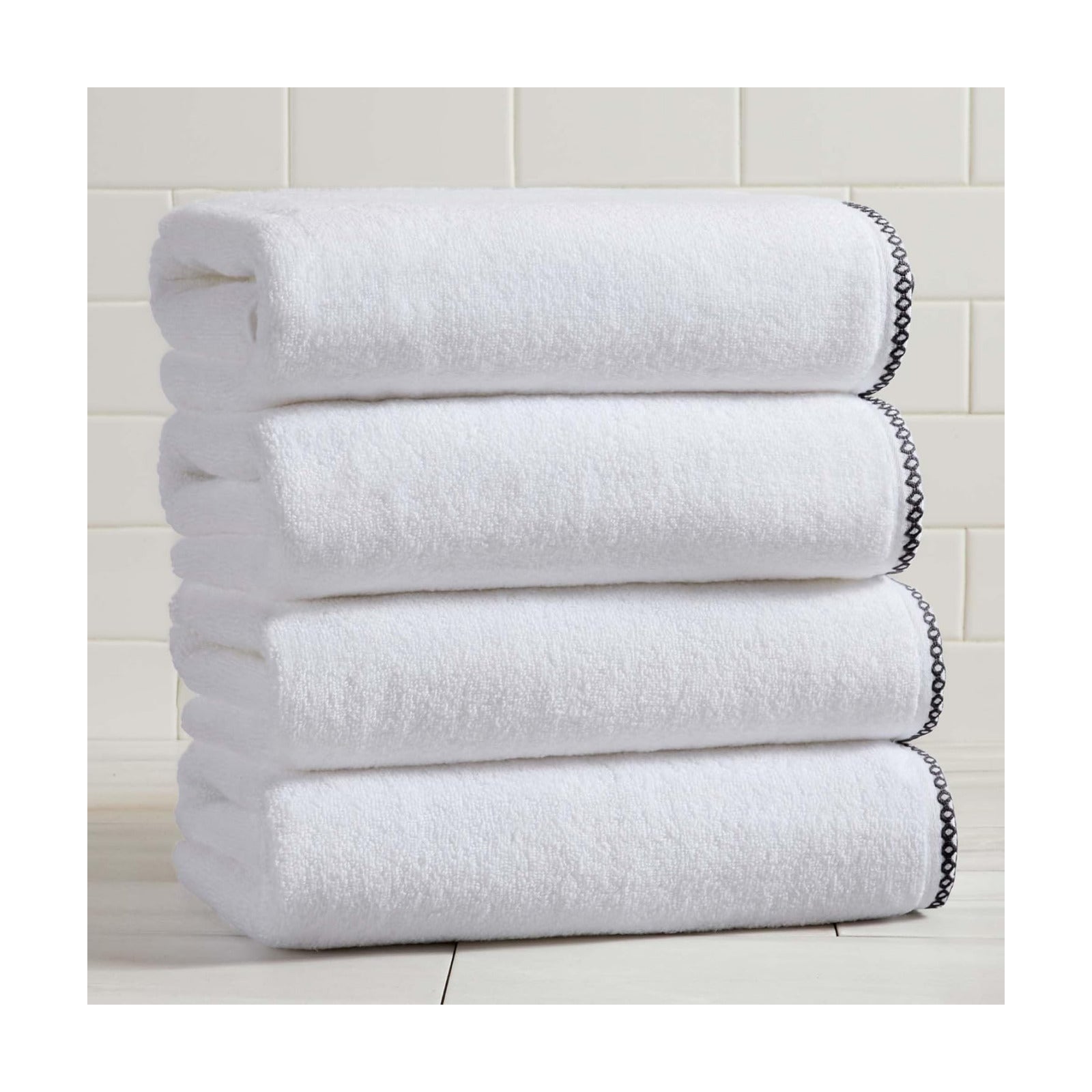 Great Bay Home Black/White Bath Towel Set - Ultra-Soft Cotton, Boho-Chic Border Design - 4 Bath Towels (54" x 30")