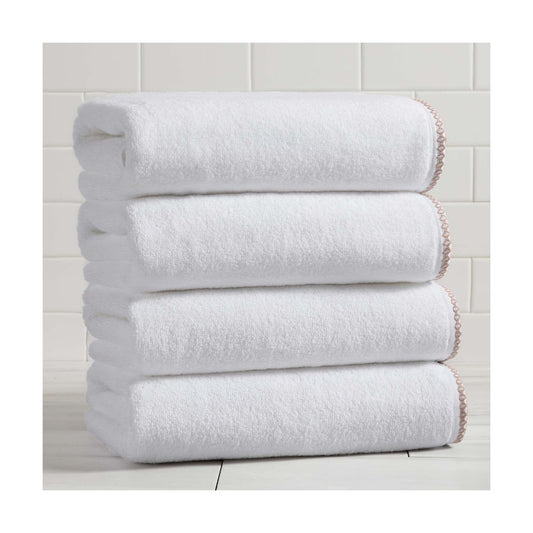 Great Bay Home White/Rosewood Bath Towel Set - Ultra-Soft Cotton, Boho-Chic Border Design - 4 Bath Towels (54" x 30")