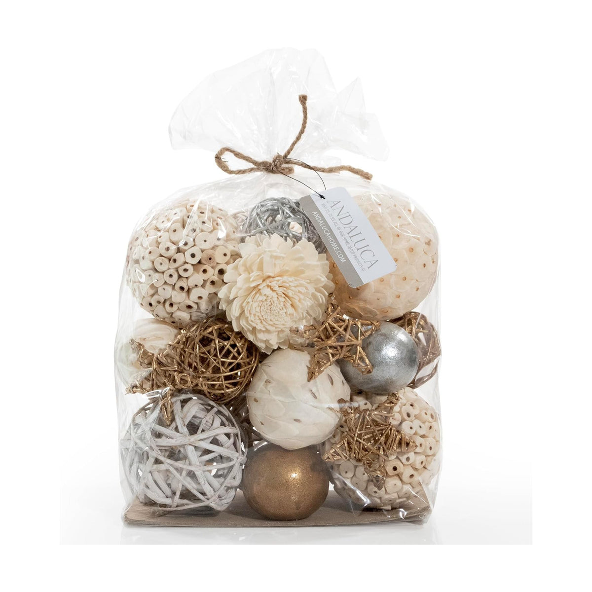 ANDALUCA Large Decorative Vase Filler Bag with Orbs, Balls (Golden Silver)