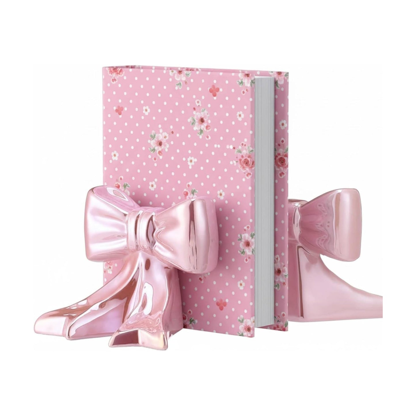 Bow Bookends Ceramic Book Ends Decorative Book Stand Bow Sculpture Statues / Pink / Set of 2