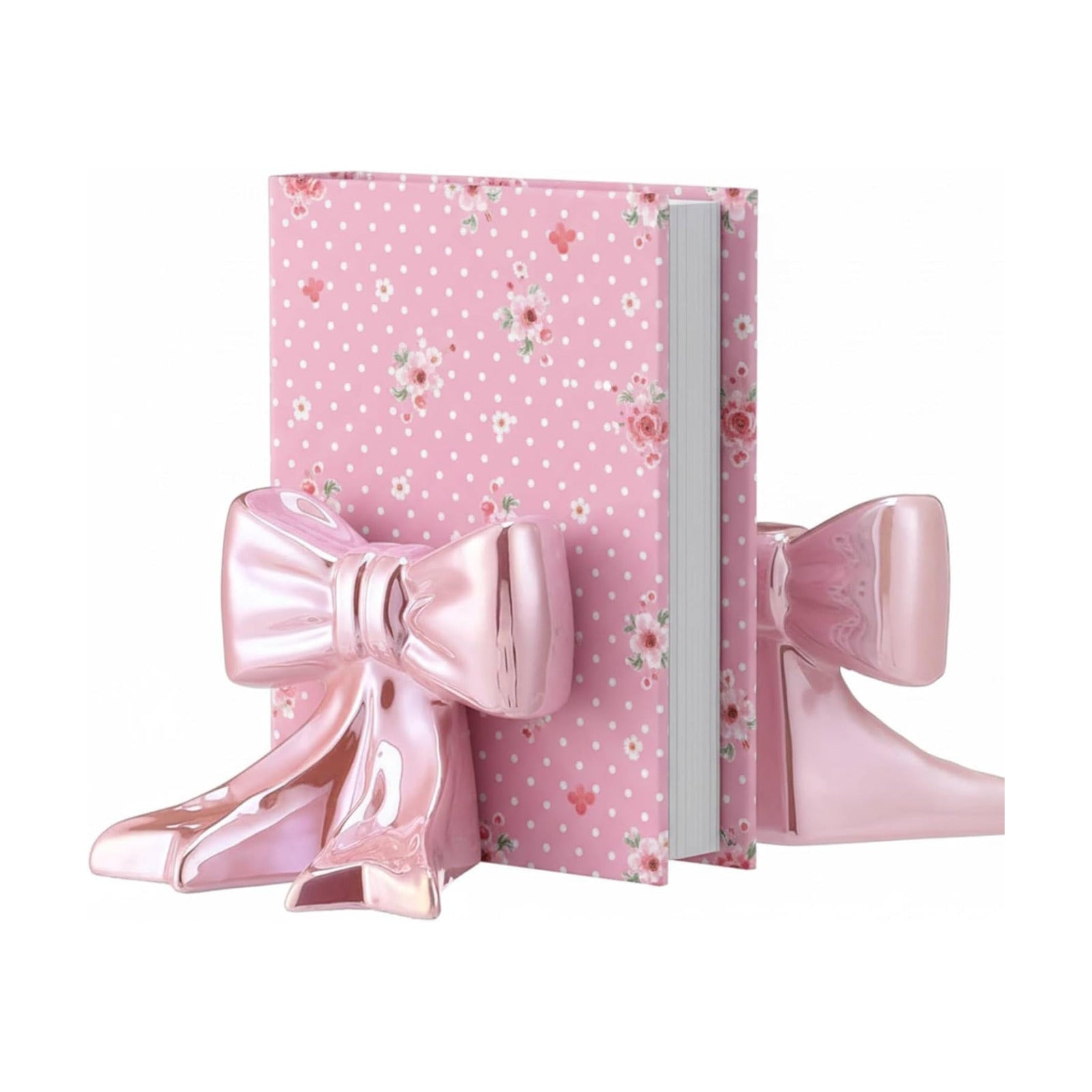 Bow Bookends Ceramic Book Ends Decorative Book Stand Bow Sculpture Statues / Pink / Set of 2