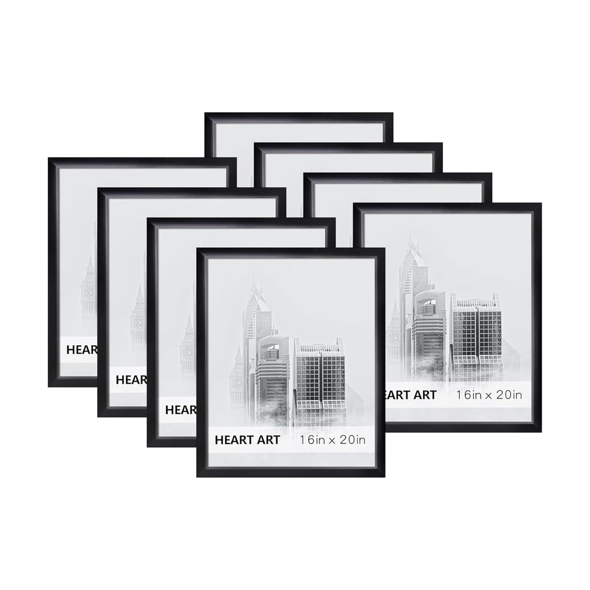HEART ART 16x20 Picture Frames Without Mat Set of 8, Black | picture frames 16 x 20 Picture Frames