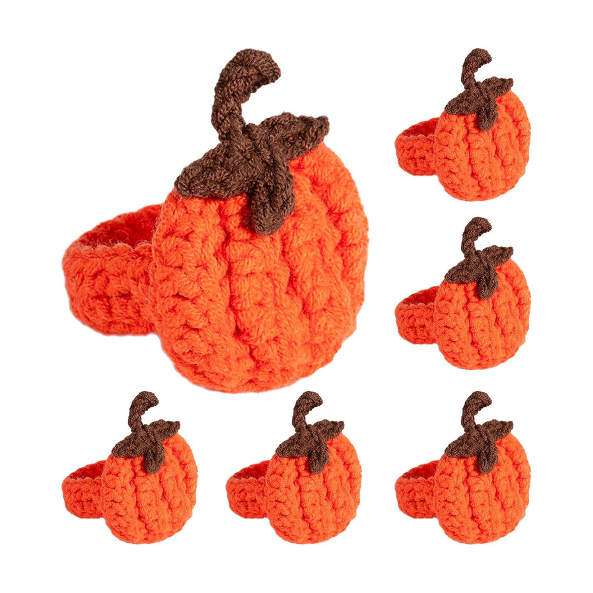 Set of 8 Pumpkin Napkin Rings, Fall Napkin Rings Thanksgiving Halloween Napkin Ring Holder, Handcrafted Crochet Napkin Holders for Thanksgiving Dinner Table Décor (8, Orange)