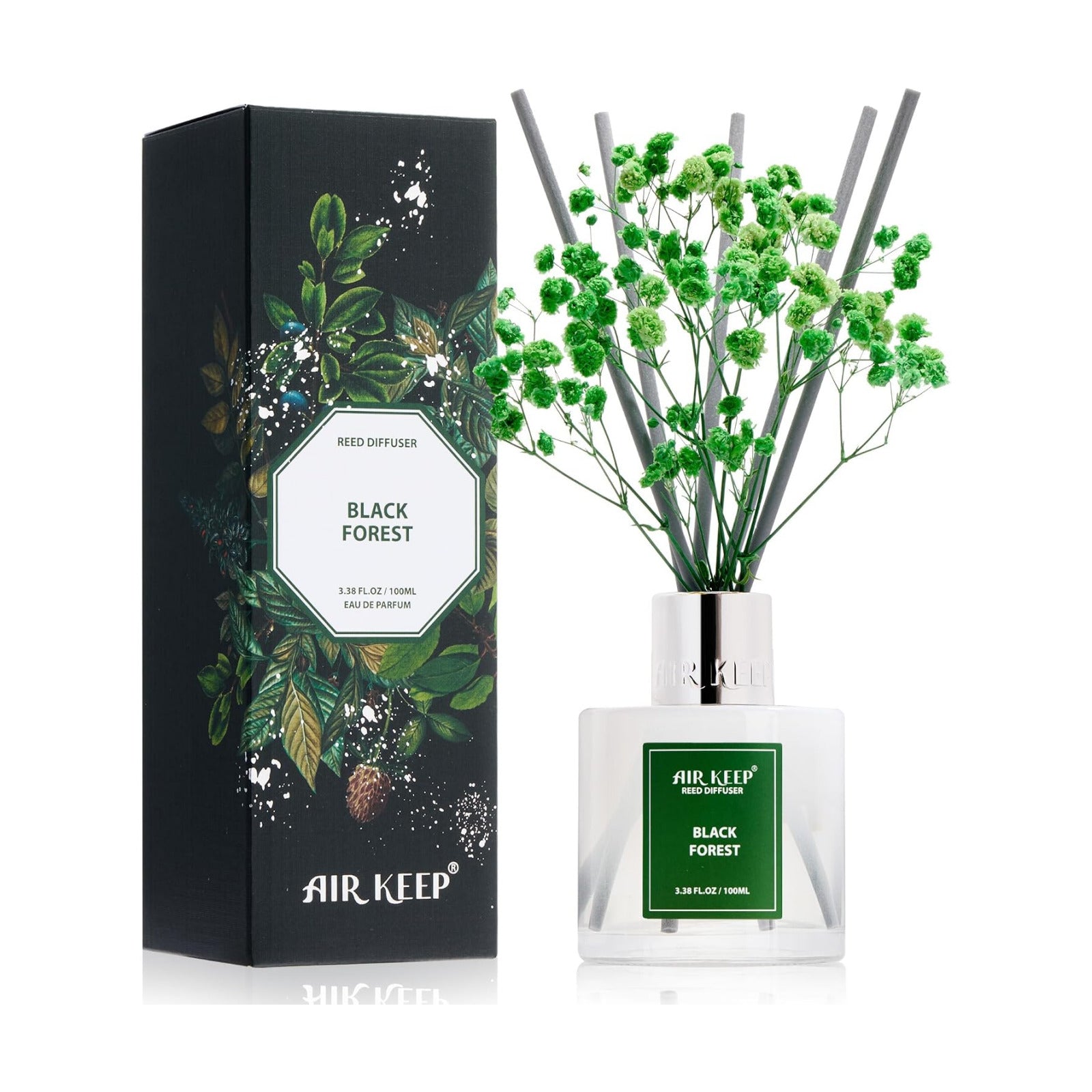 Airkeep Reed Diffuser Set,3.38 fl oz (100 ml) - Black Forest Oil Diffusers with 8 Reed Sticks, Home Fragrance Reed