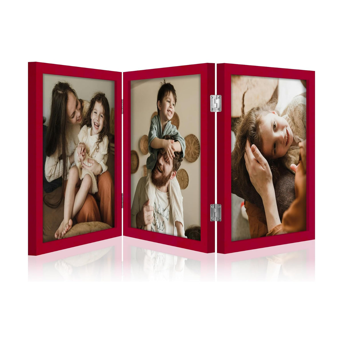 decorUhome Red Triple 8x10 Picture Frame Vertical, MDRD08 | "Z" Shape Folding Design Engineered Wood Trifold Photo