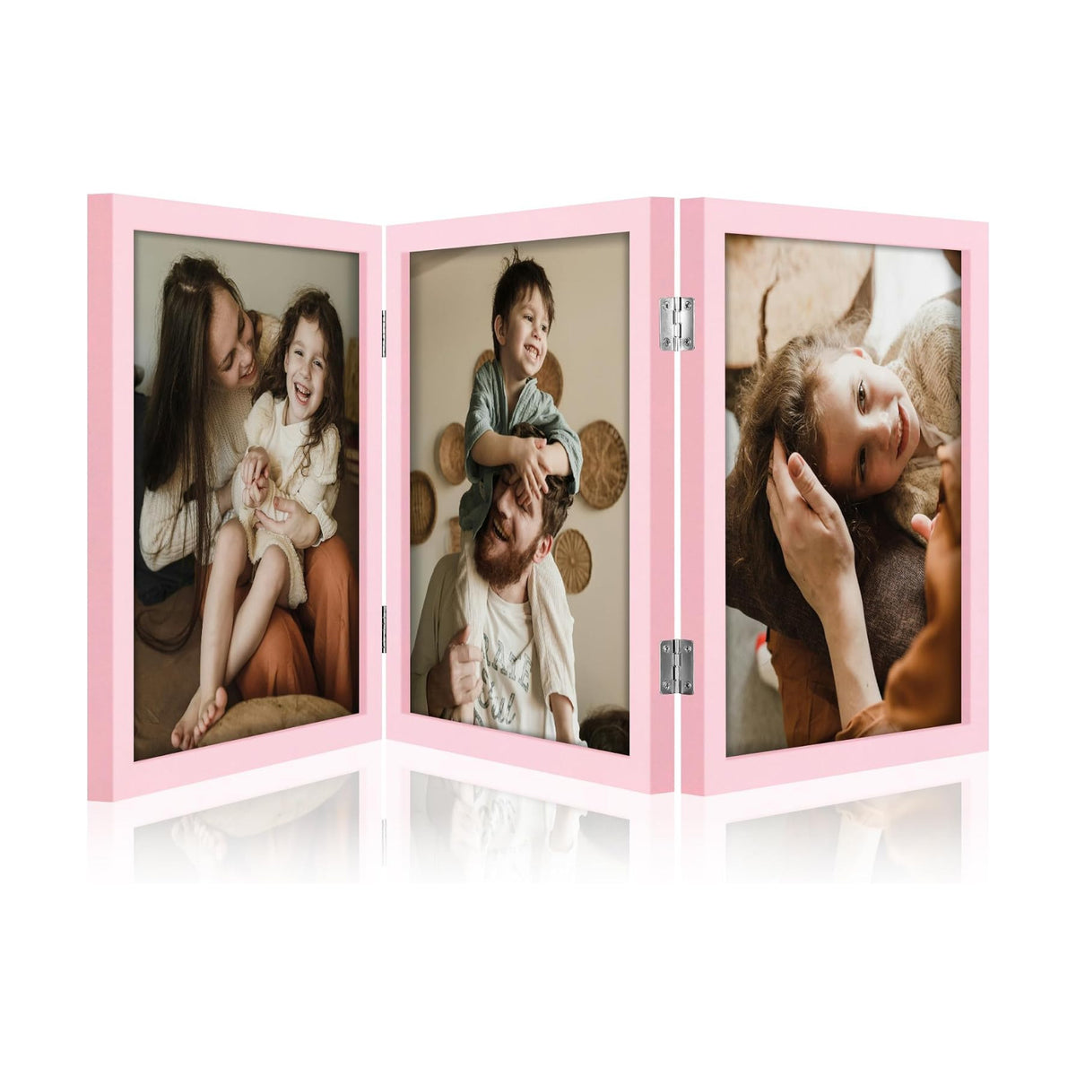 decorUhome Pink Triple 8x10 Picture Frame Vertical, MDPK08 | "Z" Shape Folding Design Engineered Wood Trifold Photo