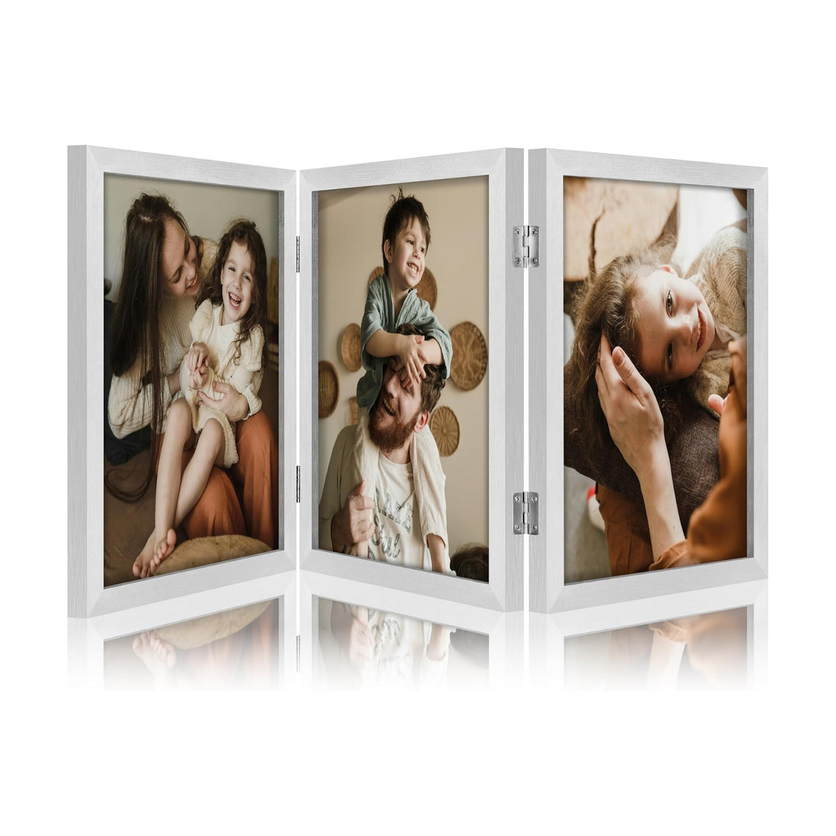 decorUhome Sliver Triple 8x10 Picture Frame Vertical, MDSL08 | "Z" Shape Folding Design Engineered Wood Trifold Photo