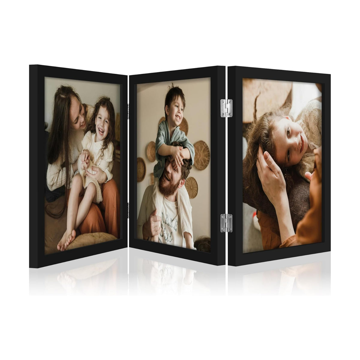 decorUhome Black Triple 8x10 Picture Frame Vertical, MDBK08 | "Z" Shape Folding Design Engineered Wood Trifold Photo