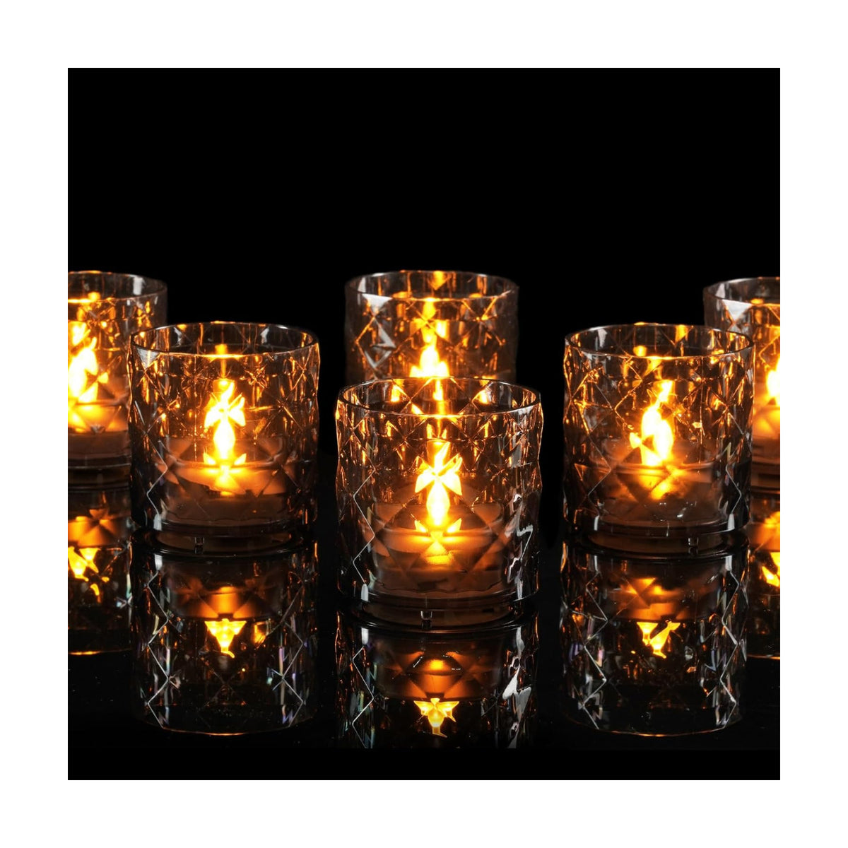 Homemory 2" Gray Acrylic Votive Candle & Holders with Auto Timer, 12 Pack | 6h auto timer, flicker Warm White glow