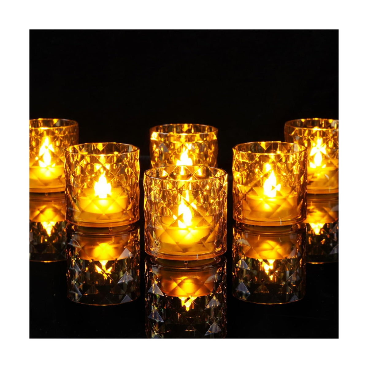 Homemory 2" Gold Acrylic Votive Candle & Holders with Auto Timer, 12 Pack | 6h auto timer, flicker Warm White glow