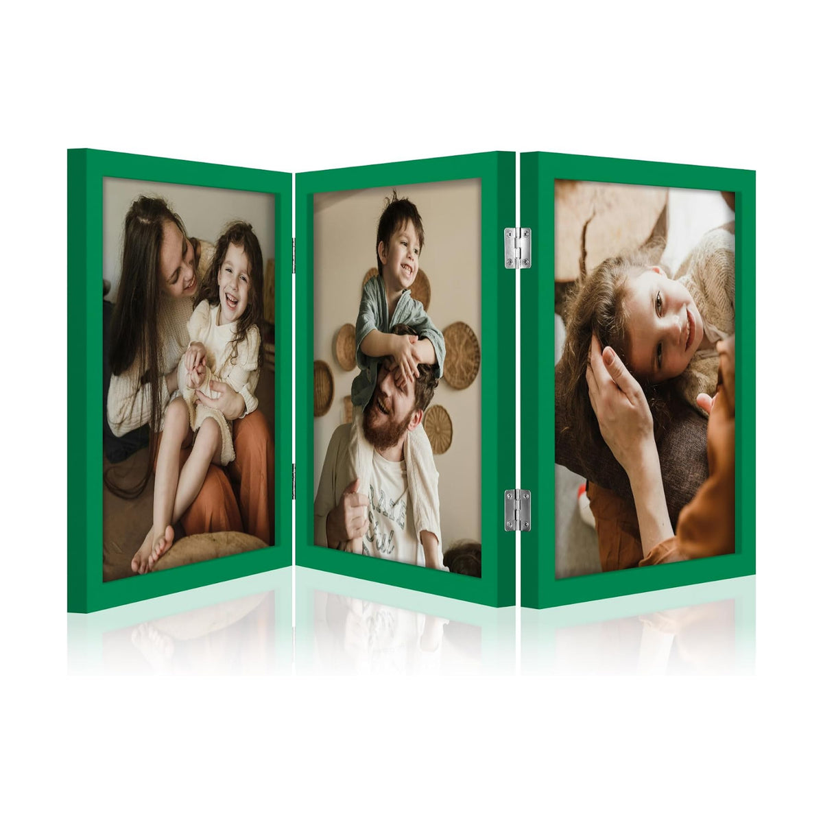 decorUhome Green Triple 8x10 Picture Frame Vertical, MDGN08 | "Z" Shape Folding Design Engineered Wood Trifold Photo