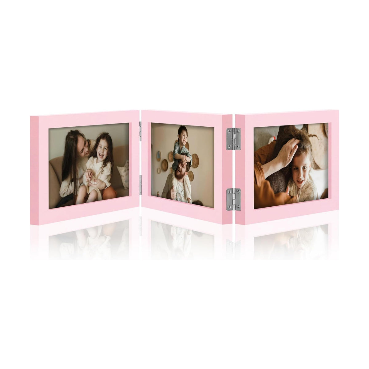 decorUhome Pink Triple 6x4 Picture Frame Horizontal, MDPK08 | "Z" Shape Folding Design Engineered Wood Trifold Photo