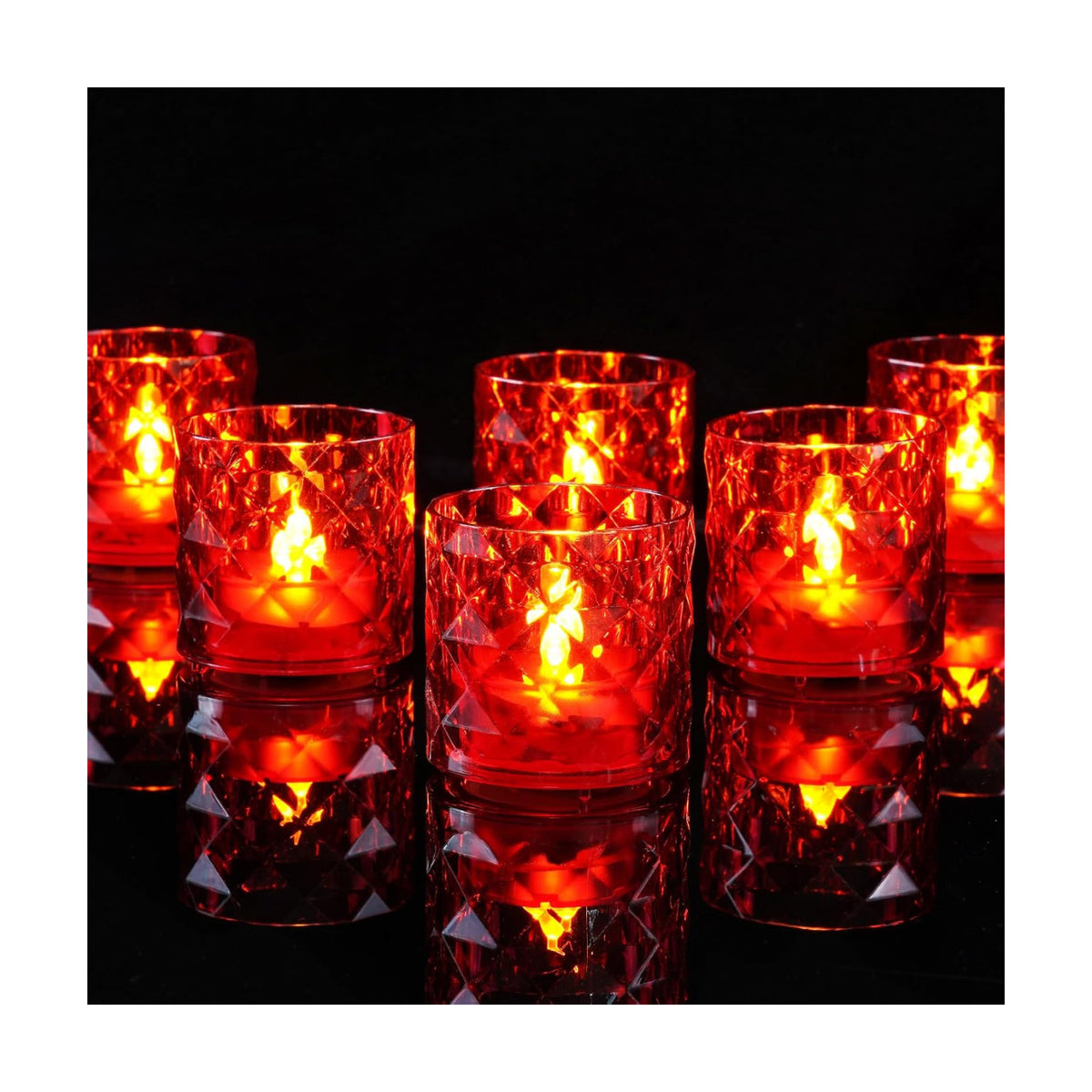 Homemory 2" Red Acrylic Votive Candle & Holders with Auto Timer, 12 Pack | 6h auto timer, flicker Warm White glow