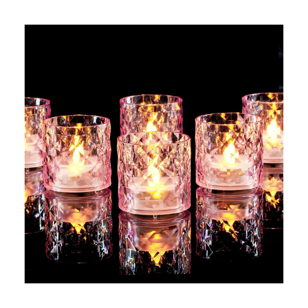 Homemory 2" Pink Acrylic Flameless LED Votive Candles, 6 H Timer, 12 Pack | 6h auto timer, flicker Warm White glow