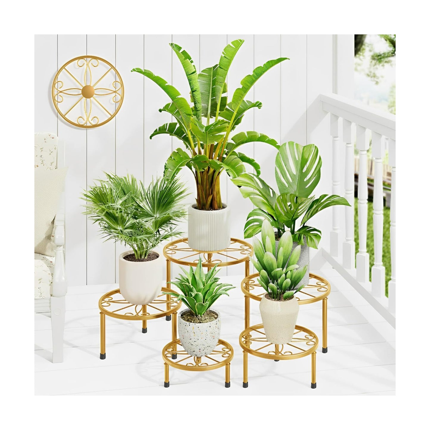 5 Pack Planters Stands with Gold Outdoors Plant Holders Indoor (GoldS)