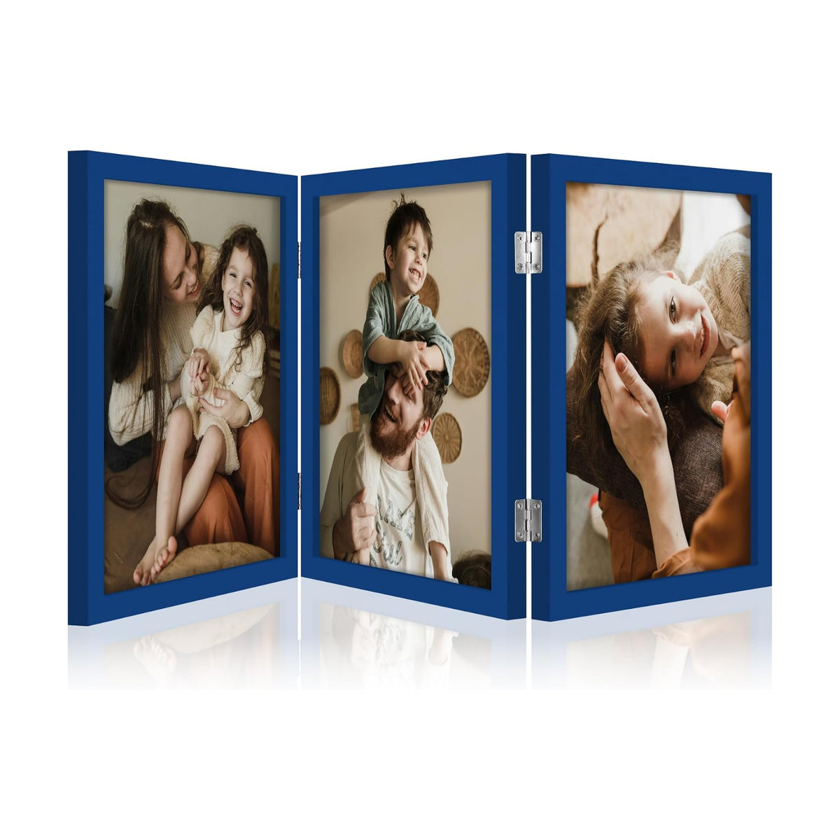 decorUhome Blue Triple 8x10 Picture Frame Vertical, MDBU08 | "Z" Shape Folding Design Engineered Wood Trifold Photo