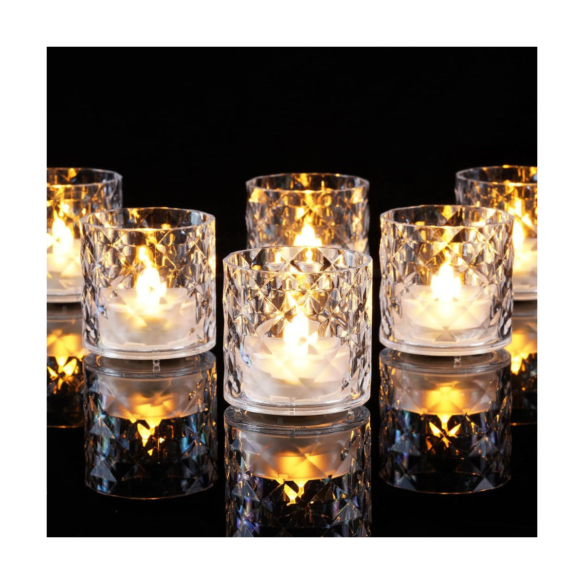 Homemory 2" Clear Acrylic Votive Candle & Holders with Auto Timer, 12 Pack | 6h auto timer, flicker Warm White glow