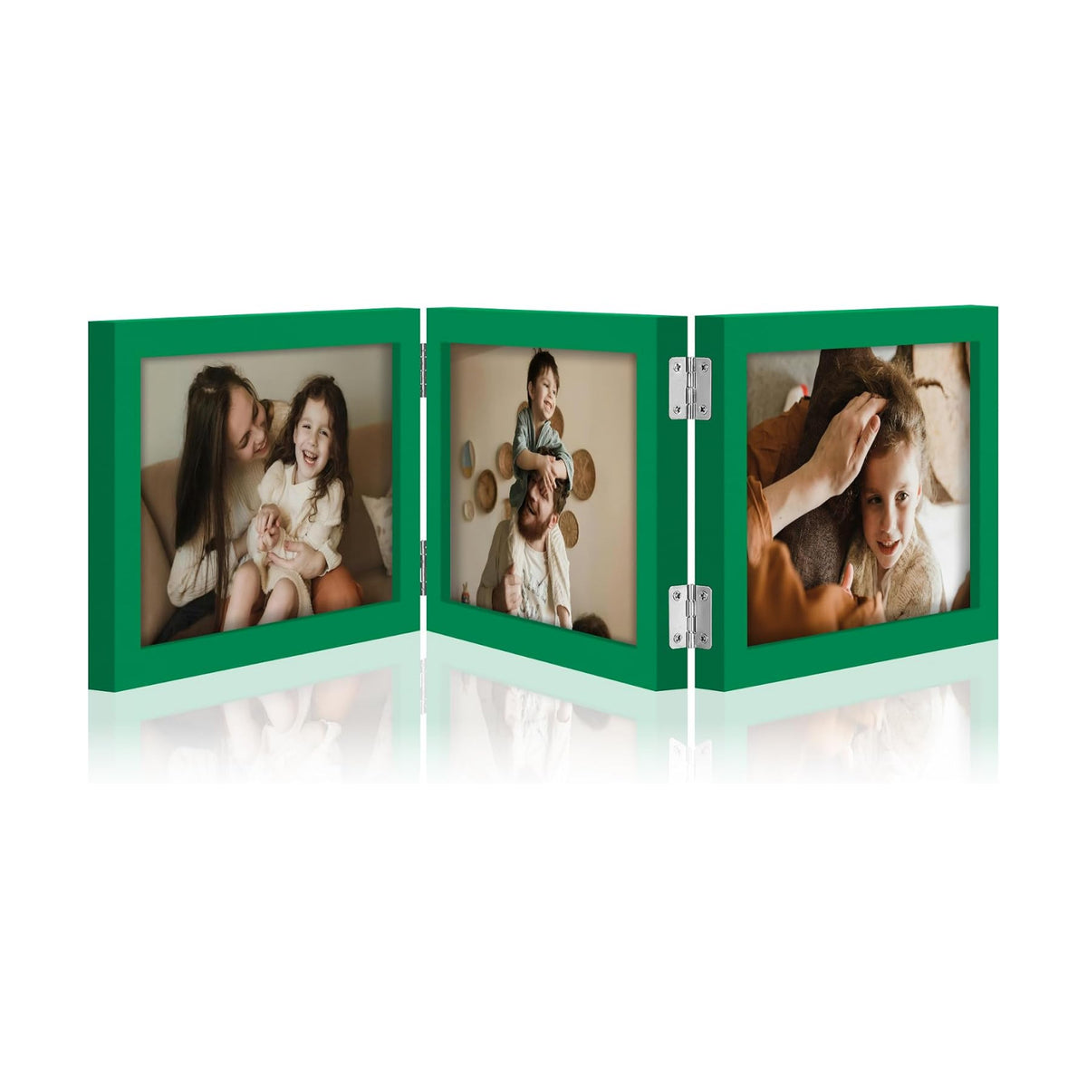 decorUhome Green Triple 7x5 Picture Frame Horizontal, MDGN08 | "Z" Shape Folding Design Engineered Wood Trifold Photo