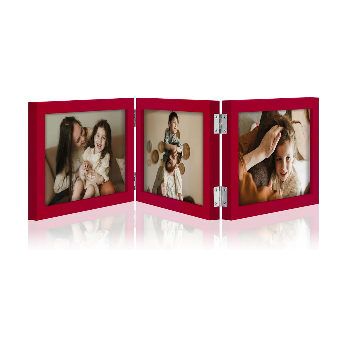 decorUhome Red Triple 7x5 Picture Frame Horizontal, MDRD08 | "Z" Shape Folding Design Engineered Wood Trifold Photo