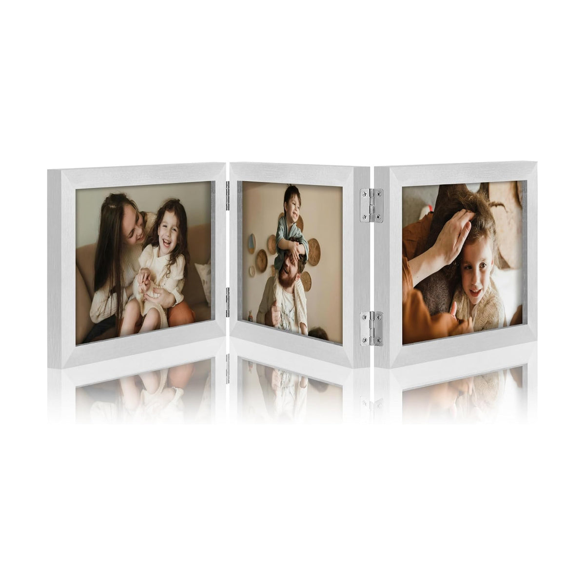 decorUhome Sliver Triple 7x5 Picture Frame Horizontal, MDSL08 | "Z" Shape Folding Design Engineered Wood Trifold Photo