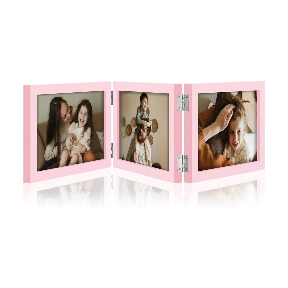 decorUhome Pink Triple 7x5 Picture Frame Horizontal, MDPK08 | "Z" Shape Folding Design Engineered Wood Trifold Photo