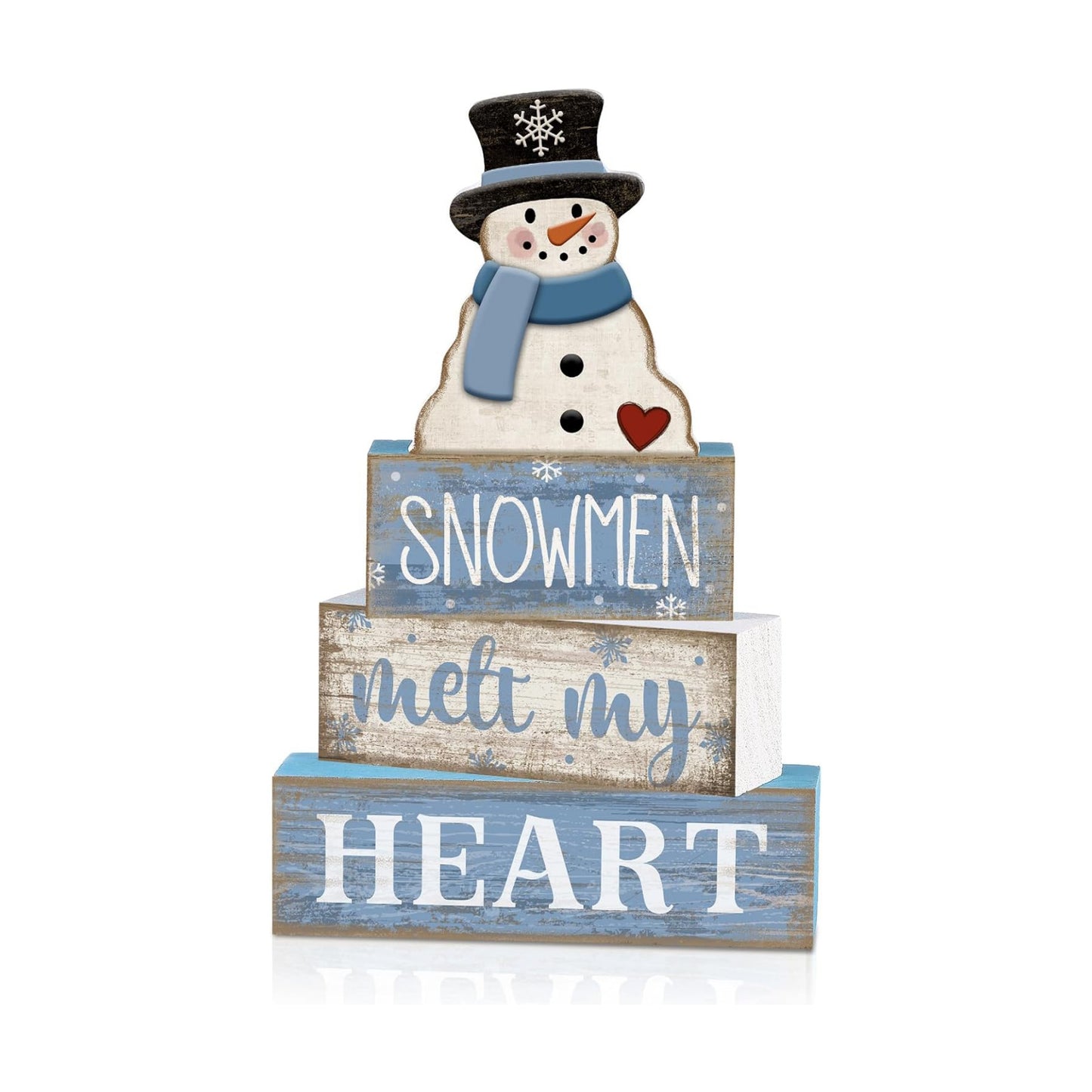 Moucuny 4 Pcs Snowman Block Signs Farmhouse Table Decoration Wood
