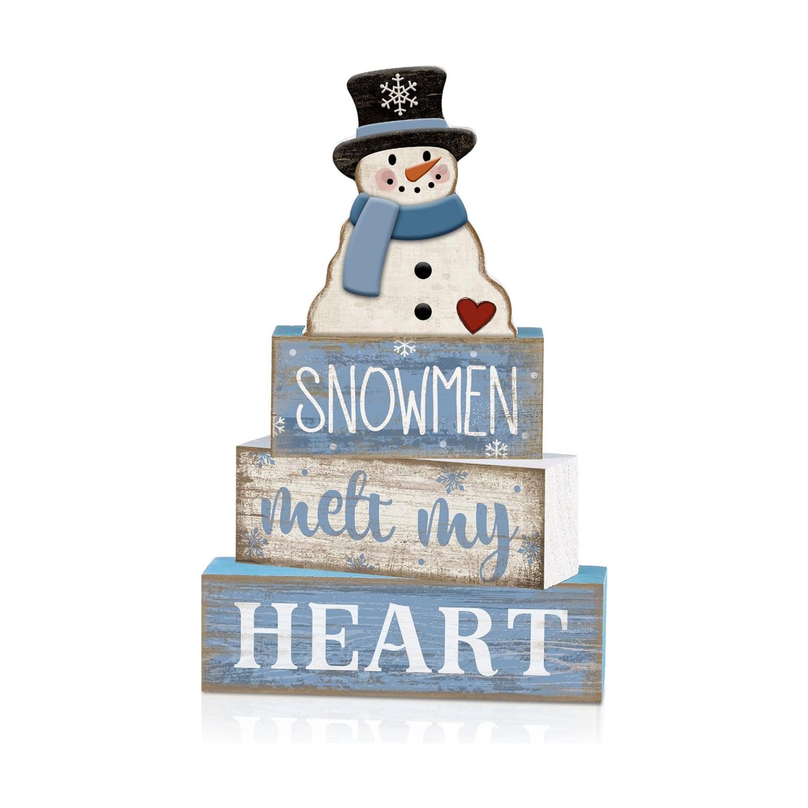 Moucuny 4 Pcs Snowman Block Signs Farmhouse Table Decoration Wood