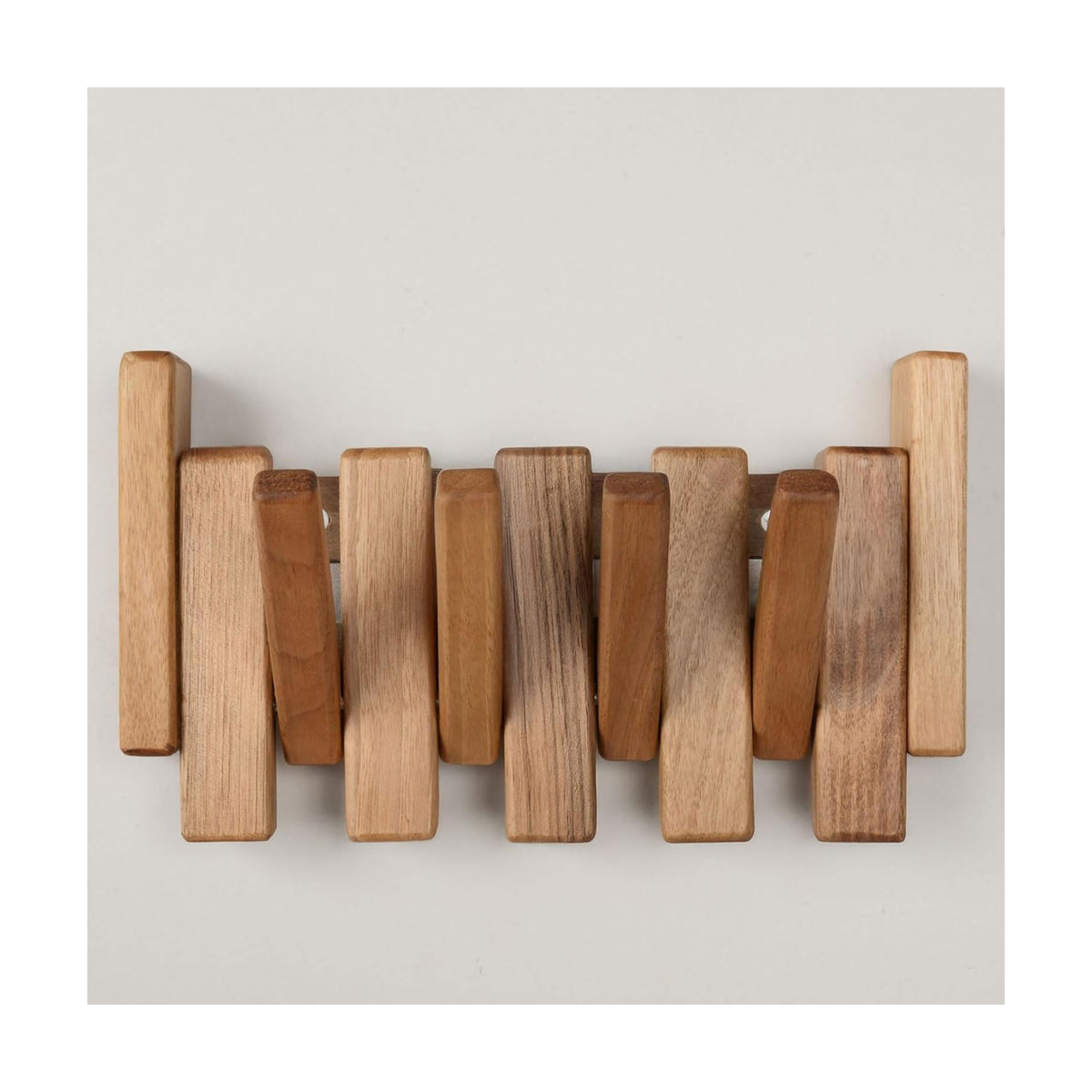 Walnut Piano Key Coat Rack with 4 Flip Hooks | Solid walnut wall-mounted coat rack with 4 flip hooks for coats, hats