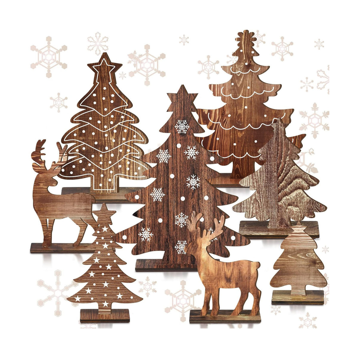 Barydat 8 Pcs Christmas Table Decorations Wooden Centerpiece, Rustic